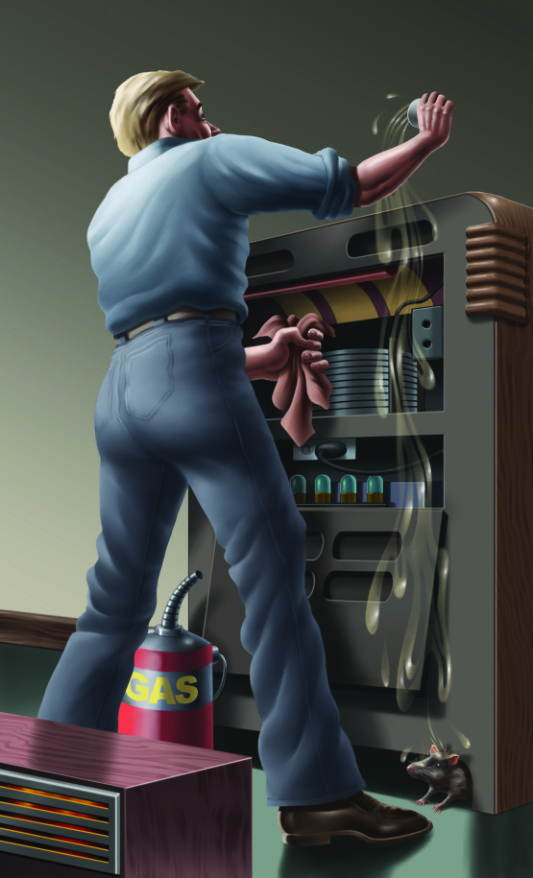 illustration of man cleaning vending machine